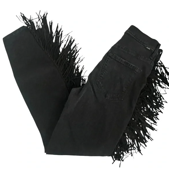 Mother Jeans 26 (S) Swooner Ankle Fringe Black Denim - Picture 2 of 12
